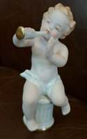 Schaubach kunst rare, flawless porcelain trumpeter putto figure
