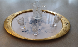 Szecessziós ,Art Deco Rèz ès Porcelàn fayance betèt ,kínàló asztalközèp gyümölcs kàvè rövid italok
