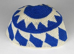 1O543 Crochet Blue White Muslim Headscarf Kufi