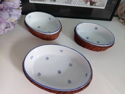 Set of 3, ceramic baking dishes in cane holders