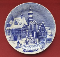 Ironstone Tableware angol jelenetes kék porcelán tányér karácsonyi mintával