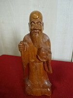 Kínai faszobor, kézzel faragott szerzetes figura, magassága 18,5 cm. Jókai.