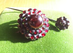 Antique hat pin / scarf pin / and pendant studded with garnet stones