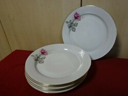 Alföldi porcelain, flat plate with rose pattern, six pieces. Jokai.