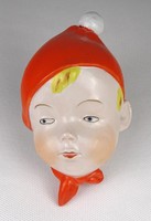 1O460 Narancsszínű sapkás fiú porcelán fiú fej falidísz 13.5 cm