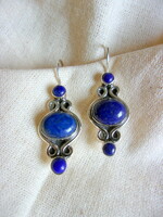 Large silver earrings with lapis lazuli stone decoration