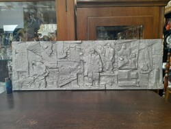 Unique large retro solid, cast aluminum, metal foundry relief, portrait, plaque, picture. 74 Cm.