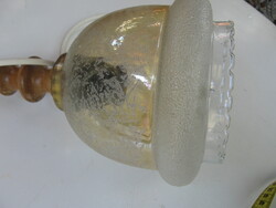 Retro mennyezeti lámpa fa szárral és különleges, maratott, rücskös üveg búrával