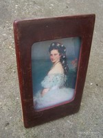 Supporting antique glazed wooden frame with portrait of Queen Elizabeth 20x12 cm