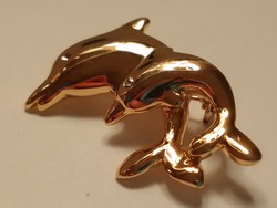 Gold-plated fashion jewelry dolphin pair pin