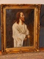 "Jézus Pilátus előtt" kiváló 80x60 cm-es olajfestmény szép és tekintélyes keretben