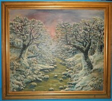 Oil-on-canvas landscape in a 80x70 cm laminated frame, in excellent condition
