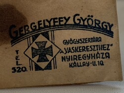 György Gergelyffy's pharmacy for the Iron Cross Nyiregyháza unopened small bag of medicine