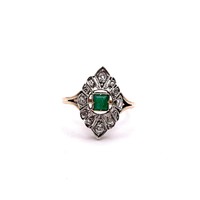 4608. Art Deco Gyűrű Gyémántokkal és Smaragddal