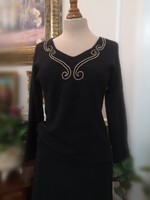 Deborah size 38 black angora wool casual sweater with gold hand cord decoration.