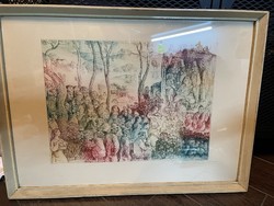 Color etching moliere by vladimir Szabó on the farm