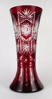 1O624 old large burgundy polished crystal vase 30.5 Cm