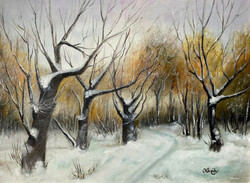 Frozen winter twilight - oil painting 30 x 40 cm