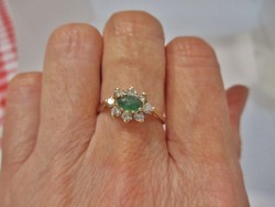 Nagyon szép régi magyar 14kt arany gyűrű 0,56ct gyémánt és 0,3ct smaragd kövekkel