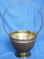 Antique basket-shaped offering with glass insert, marked, argentor, 21 cm high, diameter 10 cm.