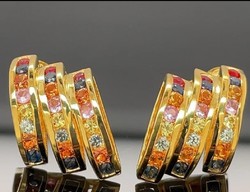 • Csodás valódi multi zafír drágaköves   sterling ezüst  /925/ füli 14K aranyozva--új