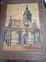 Faberakásos, fa mozaik falikép, templom