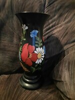 Kézzel festett váza, virágmintás/pipacsos dekorral