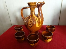 Hungarian glazed ceramics, brandy set for five people. Jokai.