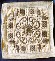 Biedermeier nun lockwork gold embroidery metallic thread embroidered tablecloth valuable Hungarian needlework museum