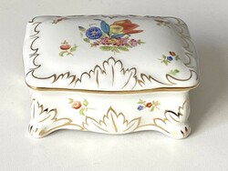 ELSŐ OSZTÁLYÚ TULIPÁN VIRÁGOS FEDELES FESTETT HERENDI PORCELÁN BONBONIER ÉKSZERTARTÓ