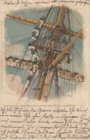 Old, colorful, German postcard, Kiel sailors on the mast