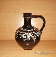 Antique glazed folk earthenware jug - 22 cm