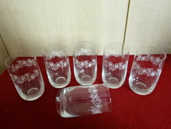 White floral soda glass, two deciliters. Six pieces for sale together. Jokai.