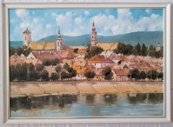 Bánfalvy Ákos "Szentendrei Duna-part" olajfestmény ingyen postával
