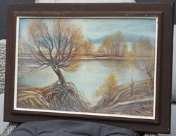 The work of Szeged painter Sándor Fótsos (1920 - 1991): lonely willow tree - marked, original work