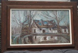 The work of Szeged painter Sándor Fótsos (1920 - 1991): abandoned farm - marked, original work