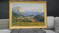 The work of the painter Piroska Ossoli (1919 - 2017). Landscape. Oil painting, canvas.