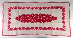 1O690 old embroidered red Kalotaszeg linen tablecloth 75 x 37 cm