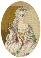 1O675 small rococo needle tapestry with copper frame 27.5 X 18 cm