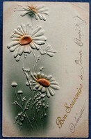 Antique embossed monogram artist postcard stylized daisy