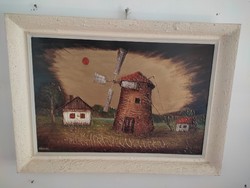 György Póka's painting: Great Plain Windmill 46*68cm