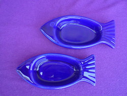 Hal formájú kék porcelán hamutál párban
