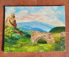 "Királyháza, Nyaláb vár"Jelzett olaj festmény, kárpátaljai festő alkotása, vakkeretben 53,5x40,5 cm