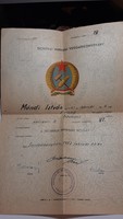 Technical minimum exam certificate with Rákosi coat of arms from 1952