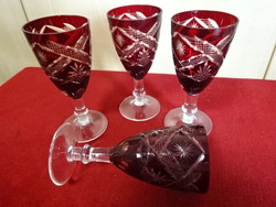 Burgundy crystal goblet, four pieces for sale. Jokai.