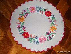 Needlework embroidered rounded small tablecloth, not used, diameter: 25 cm