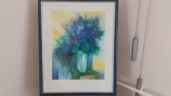 (K) Gyönyörű virágcsendélet nyomat Claude Gaveau 60x76 cm kerettel