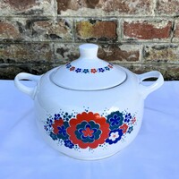 Alföldi Bella Menzamintás piros - kék virágos porcelán levesestál