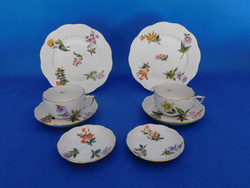 Herendi fleurs des bermudes patterned tea cup + saucer + dessert plate + bowl