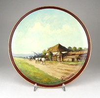 1O878 Tájképes festett fa tányér 26.5 cm